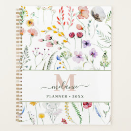 Boho Wildblumen Individuelle Name Monogram Planer