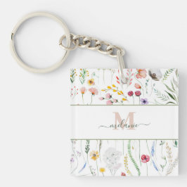 Boho Wildblumen Individuelle Name Monogram Schlüsselanhänger