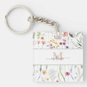 Boho Wildblumen Individuelle Name Monogram Schlüsselanhänger