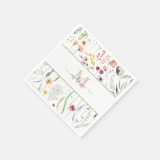 Boho Wildblumen Individuelle Name Monogram Serviette (Ecke)