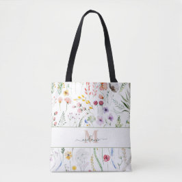 Boho Wildblumen Individuelle Name Monogram Tasche