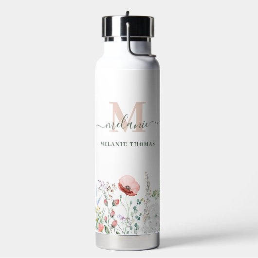 Boho Wildblumen Individuelle Name Monogram Trinkflasche (Links)