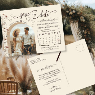 Boho-Wildblumen-Kalender & Foto Save-the-Date-Kart Ankündigungspostkarte