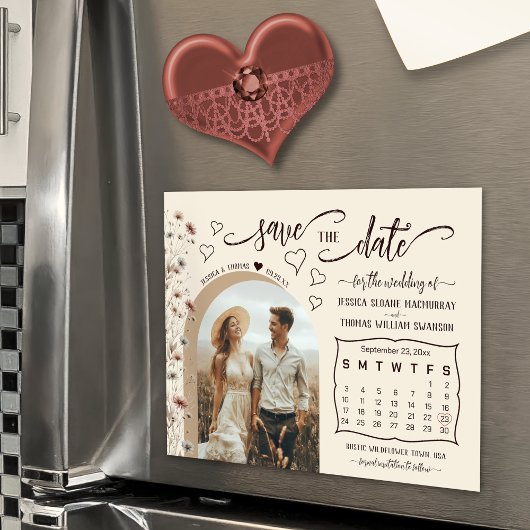 Boho-Wildblumen-Kalender & Foto-Speichern-Sie-das- Magneteinladung