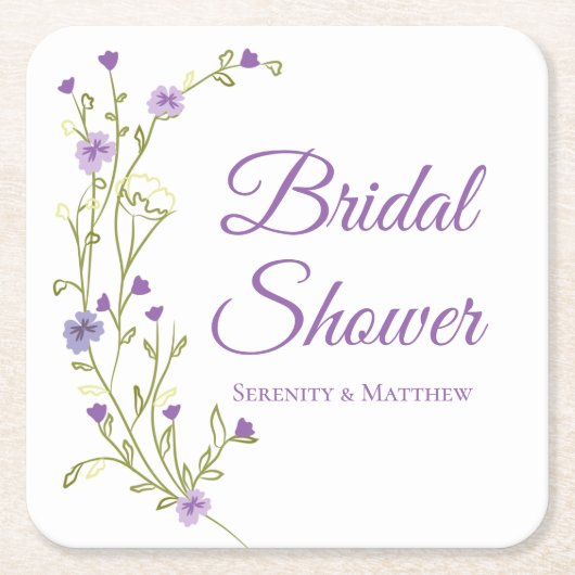Boho Wildblumen Lila Brautparty Rechteckiger Pappuntersetzer (Vorderseite)