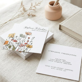 Boho-Wildblumen-Linienkunst Elegantes Skript Quadratische Visitenkarte