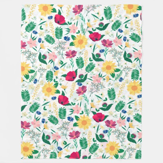 Boho Wildblumen Meadow Floral Design Fleecedecke (Vorderseite)
