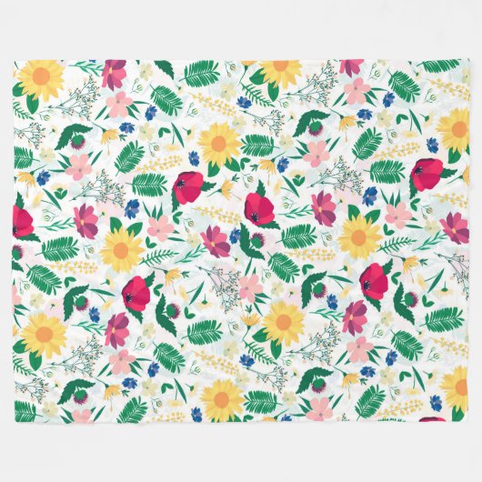 Boho Wildblumen Meadow Floral Design Fleecedecke (Vorderseite (Horizontal))