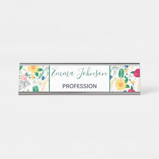 Boho Wildblumen Meadow Floral Design Schreibtischnamensplakette (Vorderseite )