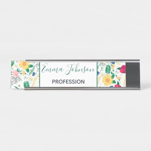 Boho Wildblumen Meadow Floral Design Schreibtischnamensplakette (Vorderseite )