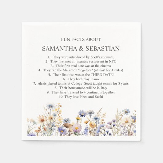 BOHO WILDBLUMEN MEADOW FUN FACT WEDING SERVIETTE (Vorderseite)