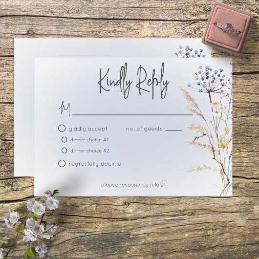 Boho Wildblumen Moderne Blue Response Card RSVP Karte