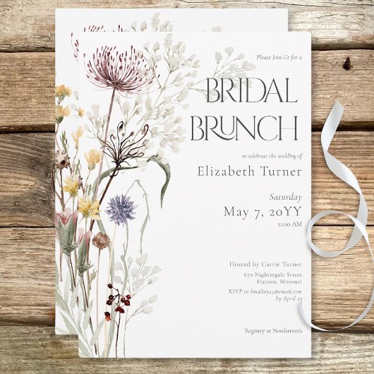 Boho Wildblumen Modernes Brunch der Blumenbridal Einladung