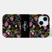 Boho-Wildblumen-Muster Rosa Schwarzes Monogramm Case-Mate iPhone Hülle (Rückseite (Horizontal))