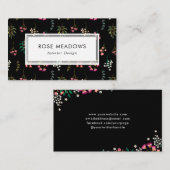 Boho Wildblumen-Muster-Schwarzes Visitenkarte (Vorne/Hinten)