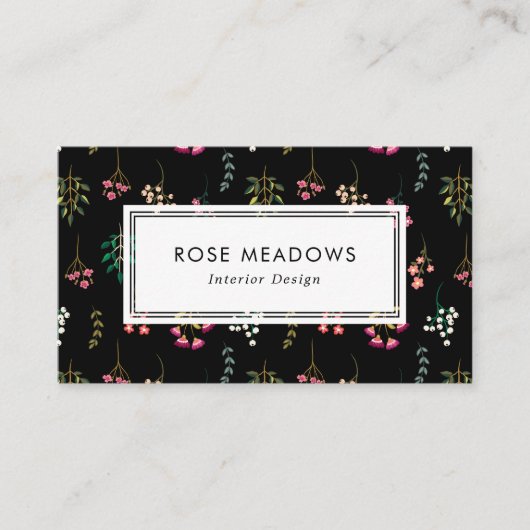 Boho Wildblumen-Muster-Schwarzes Visitenkarte (Vorderseite)