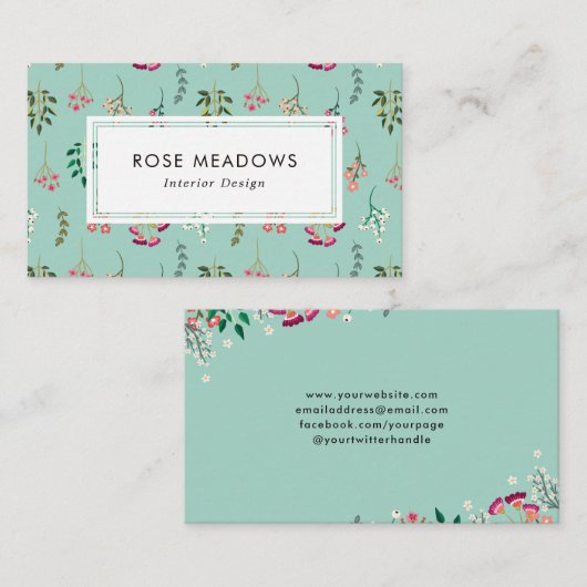 Boho Wildblumen-Muster Visitenkarte (Vorne/Hinten)