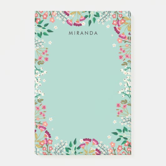 Boho Wildblumen - Name Post-it Klebezettel (Vorderseite)