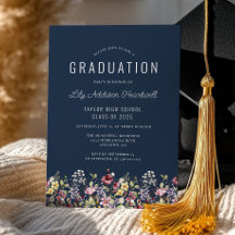 Boho Wildblumen Navy Blue Graduation Party