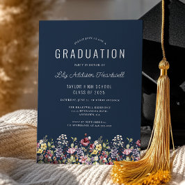 Boho Wildblumen Navy Blue Graduation Party Einladung