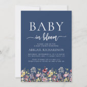 Boho Wildblumen Navy Blue QR Code Babydusche Einladung (Vorderseite)