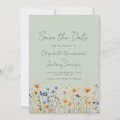 Boho Wildblumen Orange Blue Sage Green Wedding Save The Date (Vorderseite)