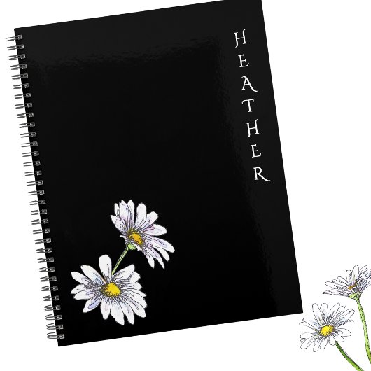 Boho-Wildblumen-Personalisiertes-schwarzes-Geschen Planer