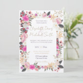 Boho Wildblumen Pink Floral Einladung (Stehend Vorderseite)