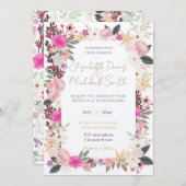 Boho Wildblumen Pink Floral Einladung (Vorne/Hinten)