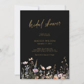 Boho Wildblumen Pop! Schwarzes Brautparty Einladung (Vorderseite)