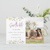 Boho Wildblumen QR Code Elegante Foto Hochzeit Save The Date (Stehend Vorderseite)
