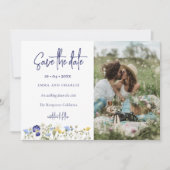 Boho Wildblumen QR Code Elegantes Foto Hochzeit Save The Date (Vorderseite)