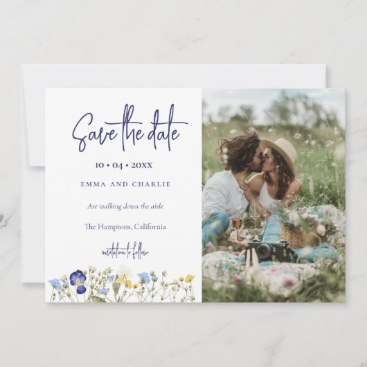 Boho Wildblumen QR Code Elegantes Foto Hochzeit Save The Date (Vorderseite)