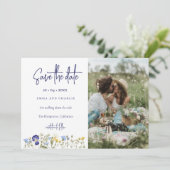 Boho Wildblumen QR Code Elegantes Foto Hochzeit Save The Date (Stehend Vorderseite)