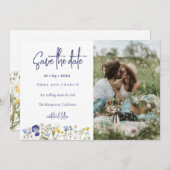 Boho Wildblumen QR Code Elegantes Foto Hochzeit Save The Date (Vorne/Hinten)