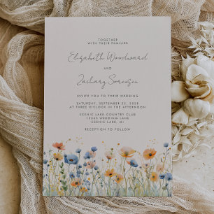 Boho-Wildblumen-Rand Orange Blaue Hochzeit Einladung