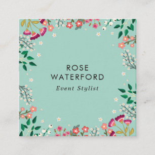 Boho Wildblumen - Robin's Egg Blue Quadratische Visitenkarte
