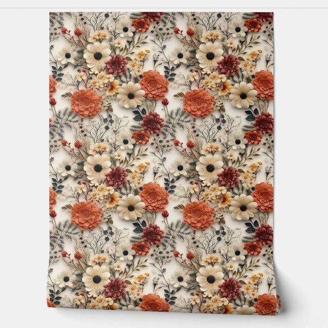 Boho Wildblumen rostige Herbstfarben Tapete (Abrollen)