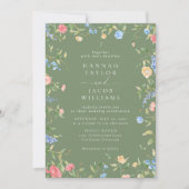 Boho-Wildblumen-Sage-Foto-QR-Code-RSVP-Hochzeit Einladung (Vorderseite)