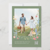 Boho-Wildblumen-Sage-Foto-QR-Code-RSVP-Hochzeit Einladung (Rückseite)