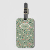 Boho-Wildblumen-Sage-Grün-Monogramm Gepäckanhänger (Vorderseite Vertikal)