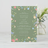 Boho-Wildblumen-Sagegrün-QR-Code-RSVP-Hochzeit Einladung (Stehend Vorderseite)