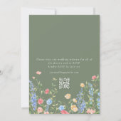 Boho-Wildblumen-Sagegrün-QR-Code-RSVP-Hochzeit Einladung (Rückseite)