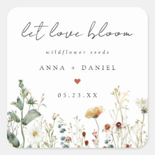 Boho-Wildblumen-Samen als Hochzeitsgunst Quadratischer Aufkleber