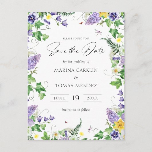 Boho Wildblumen Save the Date Ankündigungspostkarte (Vorderseite)