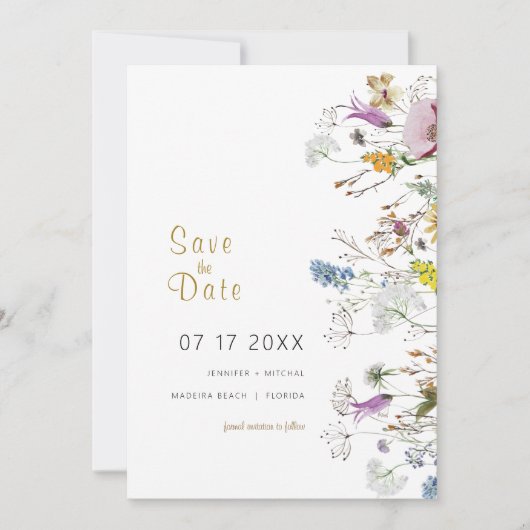 Boho Wildblumen Save the Date Einladung (Vorderseite)