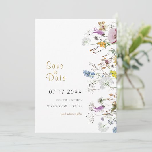 Boho Wildblumen Save the Date Einladung (Stehend Vorderseite)