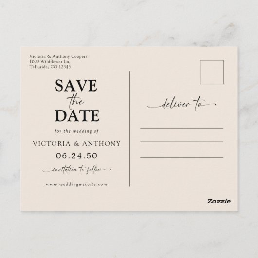Boho Wildblumen Save the Date mit Foto Postkarte (Rückseite)