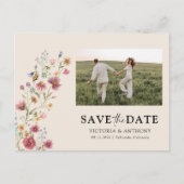 Boho Wildblumen Save the Date mit Foto Postkarte (Vorderseite)