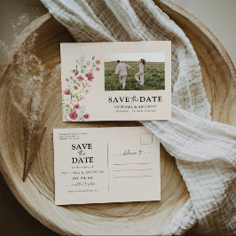 Boho Wildblumen Save the Date mit Foto Postkarte
